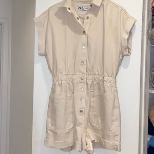 ZARA denim short romper - natural/beige